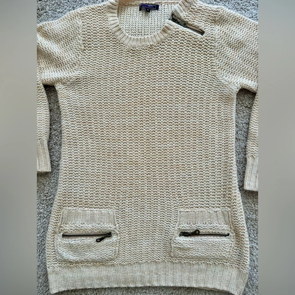 Creazioni Effeci Cream Sweater with Zipper Accents - size M - Picture 2 of 6